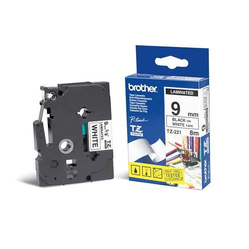 42441.jpg TZE-221 CINTA BROTHER 9MM 8MTS NEGRO S/BLANCO PT-H110/D400/D600/E300/E550W/P900 - Imagen 1
